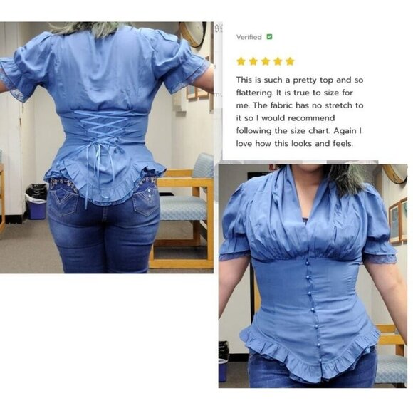 SCARLET DARKNESS Victorian Pleated Shirt Lace Up Work Blouse SKU: SLE02136-2 M - Picture 3 of 7